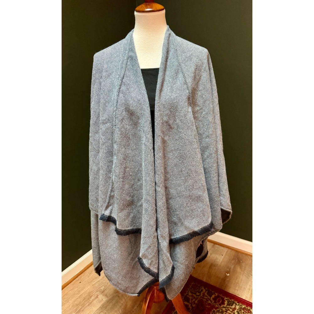 Lands' End Blue and White Herringbone Poncho Women's OSFM
